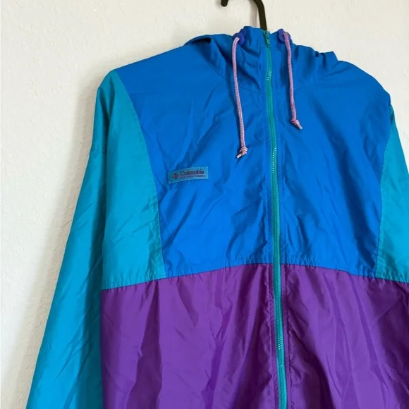 Vintage Columbia windbreaker jacket - retro colorblock track rain coat 80s 90s - Picture 3 of 12